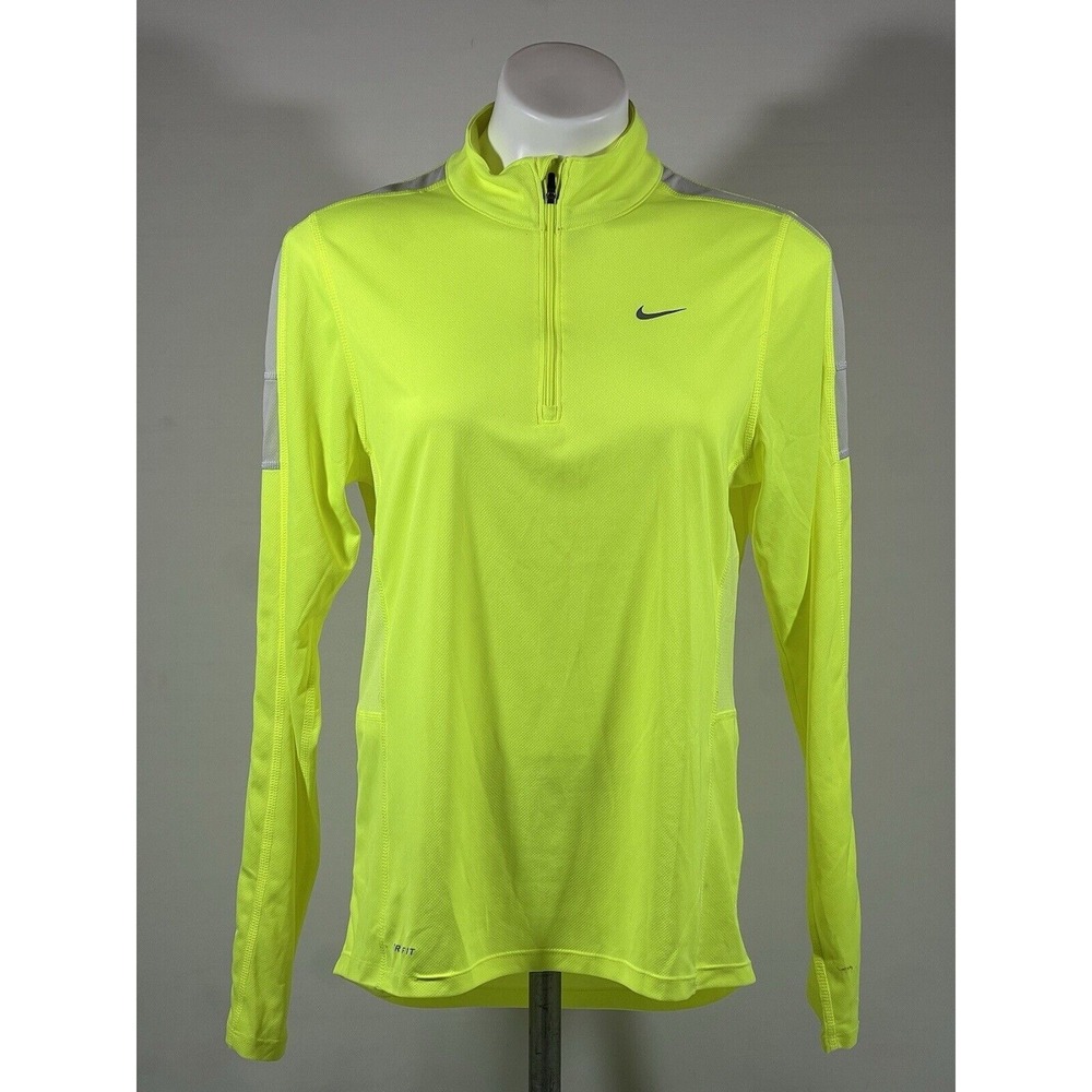 Nike Dri-Fit Running Pullover Mens Small Neon Green 1/4 Zip Athletic